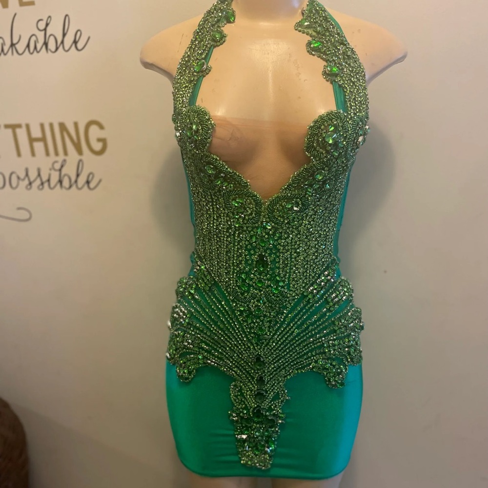 Green Rhinestone Halter Dress birthday dress